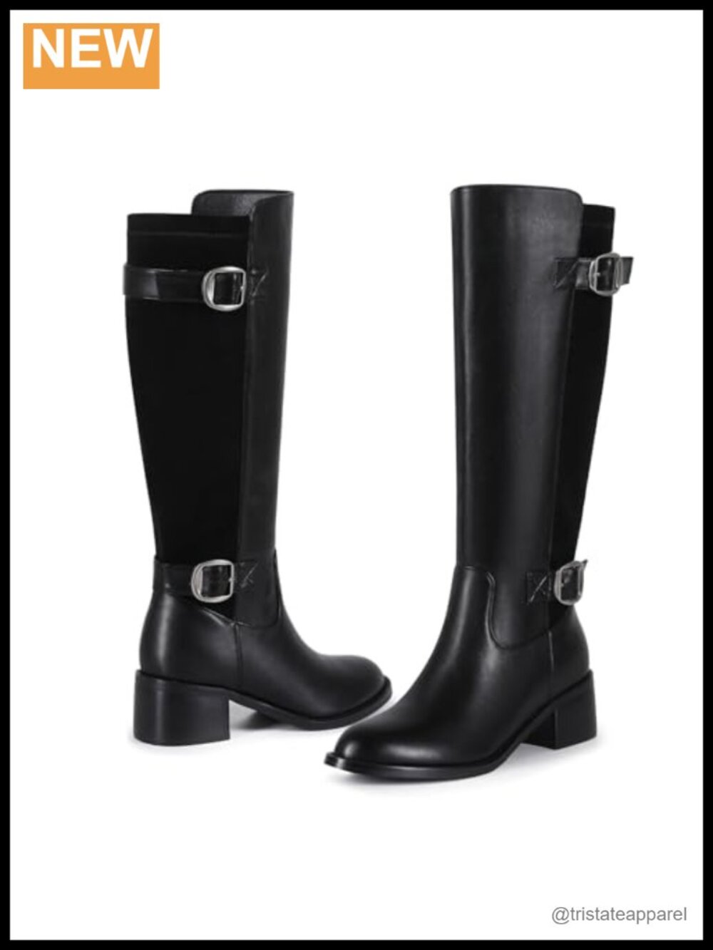 Wide Calf Knee High Riding Boots Women Faux Leather Suede Panel Stretchy Back